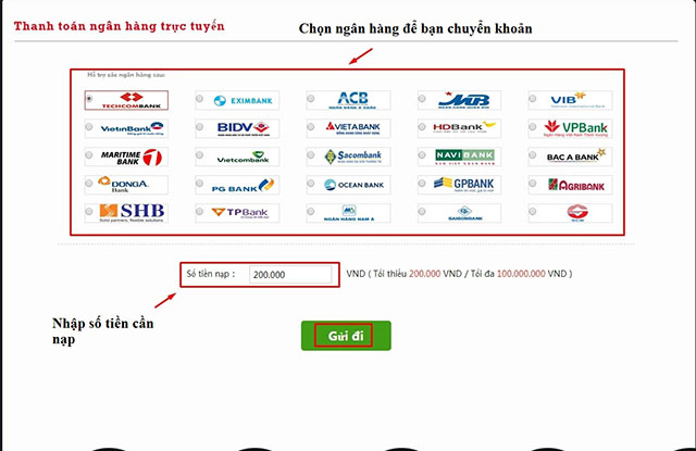 Lựa chọn ngân hàng để bắt đầu quá trình giao dịch nạp tiền Loto188.