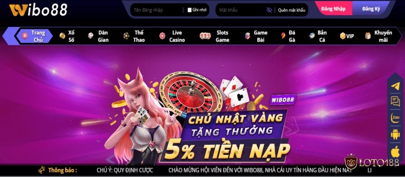 Đăng nhập Wibo88 tận hưởng loạt game cá cược giải trí hàng đầu